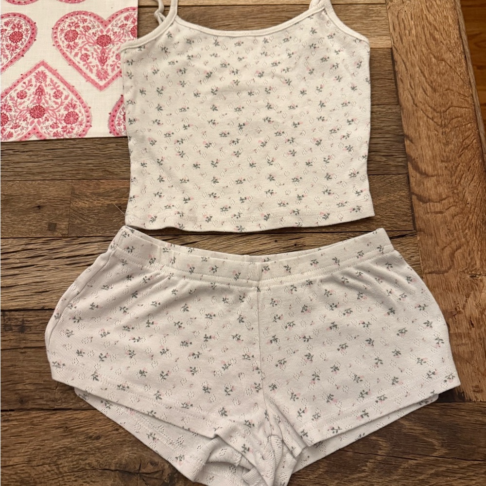 Katie J NYC Floral Print Pajama Set - Cream and Pink